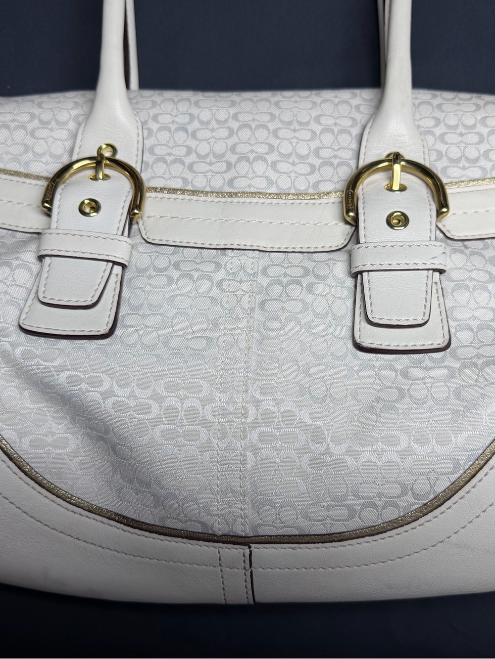 Vintage Coach Flap Satchel Cream Signature C Canvas/Leather with Matching Wallet - Picture 10 of 16